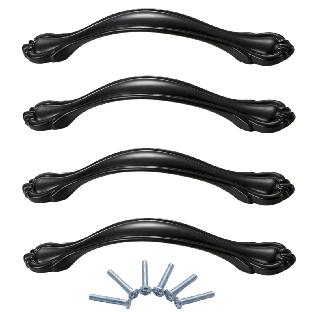 NLQCSXWEP Zinc Alloy Cabinet Bow Handle, Zinc Alloy Cabinet and Drawer Handles Matte Black Multiple Sizes 4-Pack(6588-96mm)