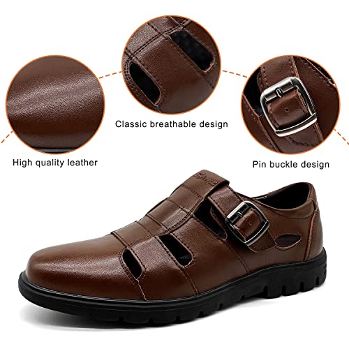 CMM Men's Closed-Toe Leather Strap Business Sandal Cool Beach Sandals Plus Size3
