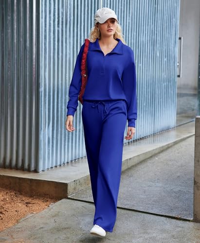 Image of PINSPARK 2 Piece Sets for Women 1 /2 Zip Sweatsuit Loose Fit Sweatshirt Straight Leg Pants 2026 Matching Outfit Fall Tracksuit