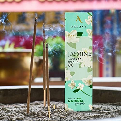 Asrava 100% Natural Ingredient, Ayurvedic Herbs Essential Oils, Pure Handmade Natural Aroma, Chemical Free Incense Sticks Set of 3 Box (40 Stick per Box) Pooja Item for Home Jasmine Incense Sticks