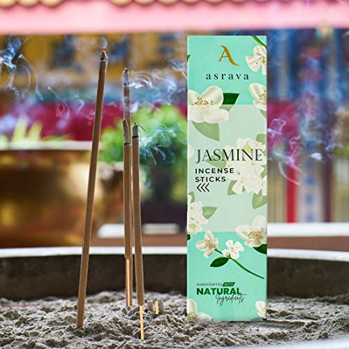 Asrava 100% Natural Ingredient, Ayurvedic Herbs Essential Oils, Pure Handmade Natural Aroma, Chemical Free Incense Sticks Set Of 3 Box (40 Stick Per Box) Pooja Item For Home Jasmine Incense Sticks #TOP2