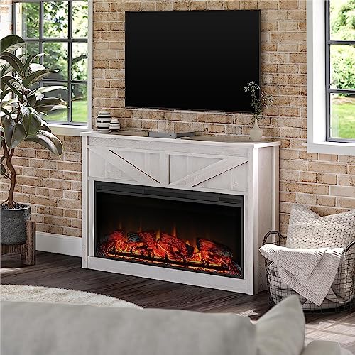 Ameriwood Home Farmington 49 Inch Electric Fireplace with Mantel, Replaceable Fireplace Insert Heater. Remote Control, Timer, Realistic Log and Flame Effect, Ivory Oak -  3799341COM