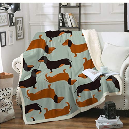 Dackel Wurst gedruckt Sherpa Decke Couch Bettbezug Reise Bettwäsche Samt Plüsch Überwurf Fleece Decke Tagesdecke 150 * 200Cm