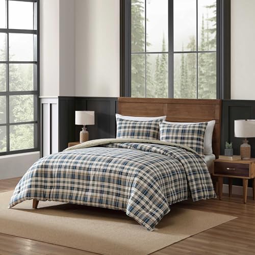 Image of Eddie Bauer - Queen Comforter Set with Shams, Cotton Reversible Bedding, Medium Weight All-Season, Dorm Room Essentials, Port Gamble Indigo