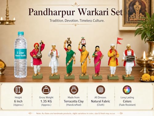 Image of Handmade Terracotta Pandharpur Warkari Set of 7| Premium Finish 6 Inch Clay Figurines for Home Mandir, Golu Display and Gifting