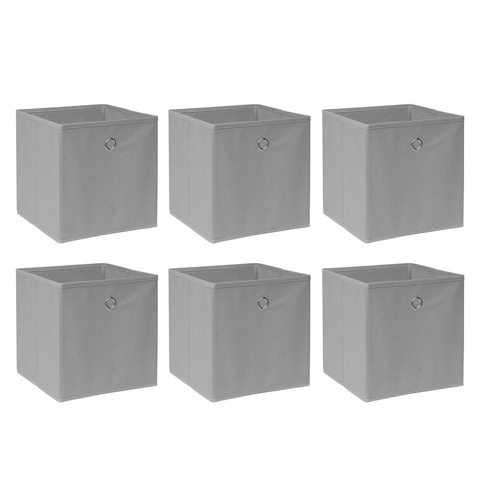 BonChoice Foldable Storage Cubes Boxes for Home Organization, Eyelet Non-Woven Fabric Wardrobe Cabinet Chest Bin Organizer Basket for Clothes Bedding Toys Towels, Collapsible & Durable (6, Grey)