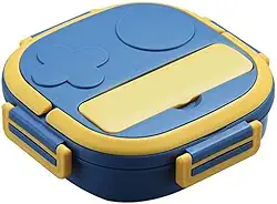 Marmita Termica Infantil com Divisorias em aço inoxidável à prova de vazamentos + Garfo, Design Moderno, Recipiente para Alimentos, Lancheira Escolar (Azul)