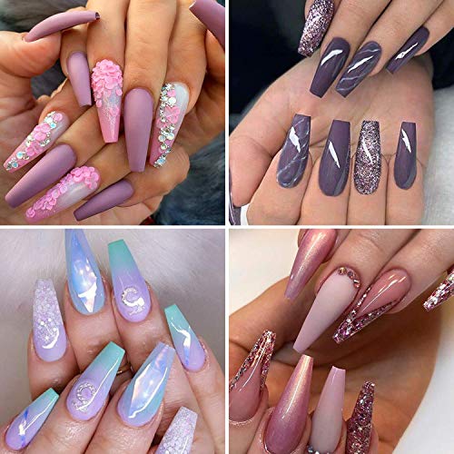 Long Coffin False Nail Tips French Tip Nail Stamp #TOP6