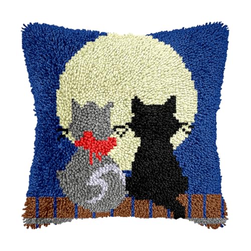 Image of bositigo Cat Latch Hook Pillow Kit for Adults & Kids, DIY Pre-Printed Canvas Craft, 17x17 Inch Decorative Cover for Sofa Cushions, Bedroom Decor (Cat Pattern 38)