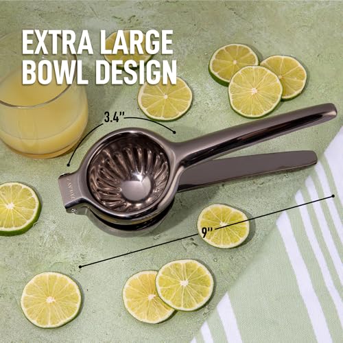 Image of Zulay Kitchen Extra Large Lemon Squeezer Stainless Steel - Easy Squeeze Heavy Duty Lemon Juicer Hand Press - Ergonomic Citrus Squeezer & Fruit Juicer for Small Oranges, Lemons, & Limes - Black