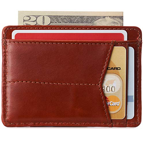 Image of Alpine Swiss RFID Minimalist Oliver Front Pocket Wallet For Men Leather Hampton Collection Glossy Nappa Tan