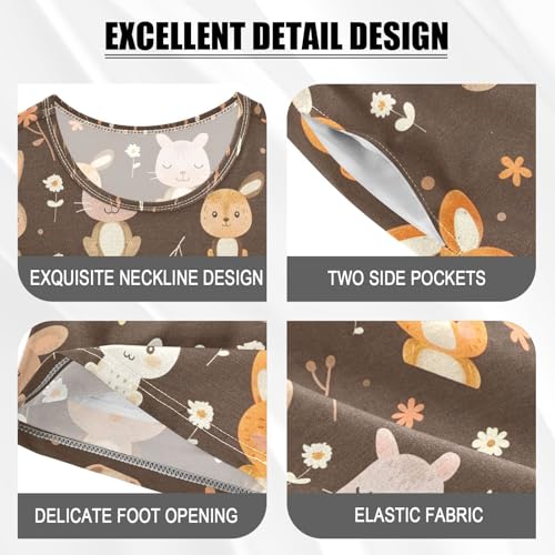 ALAZA Cute Animal Rabbit Blossom Pajamas Set Short Sleeve Cotton Sleepwear Summer Pjs 2 Piece 5-14Y4