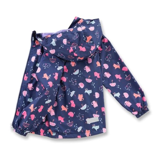 Image of MGEOY Girls Rain Jacket Lightweight Waterproof Hooded Cotton Lined Raincoat Windbreaker for Kids Size 4-12 Years