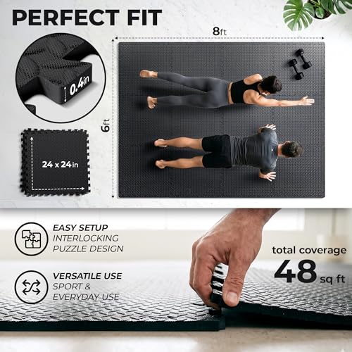 Image of bemaxx Gym Mats Set - 12 pcs EVA Interlocking Foam Floor Tiles (24.4 inchx24.4 inchx0.4 inch) 48 sqft Protective Gym Flooring Sports Home Workout Exercise Mats Puzzle Garage Fitness Play-Room Pool Treadmill Bike