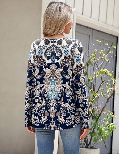 Image of Zeagoo Long Sleeve Shirts for Women Fall Tops Casual Dressy V Neck Blouses Boho Tunic Western Clothes Vacation Outfits