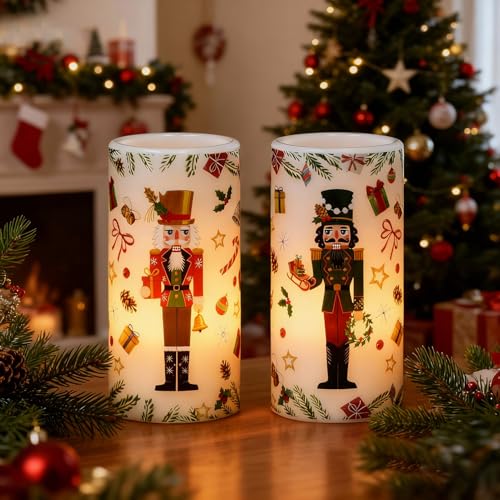 Image of Christmas Nutcracker Flameless Pillar Candles with Remote Timer