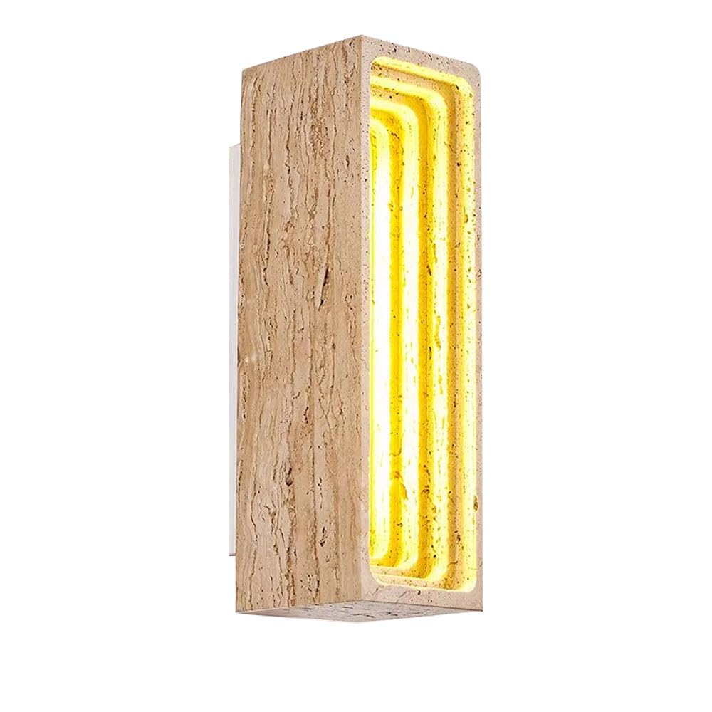 HUAYUSEDF / Warm Light Yellow Travertine Wall, Nordic Industrial Style Interior Sconce, 9in Natural Stone Lamp, Dining Room Bedside Living Decorative Lighting Fixtures