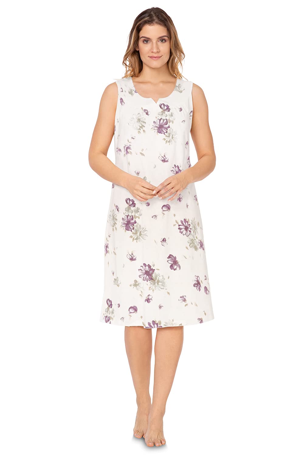 e.Femme Camisón Jana 504 para mujer, 100% algodón., Blanco/berenjena, 48