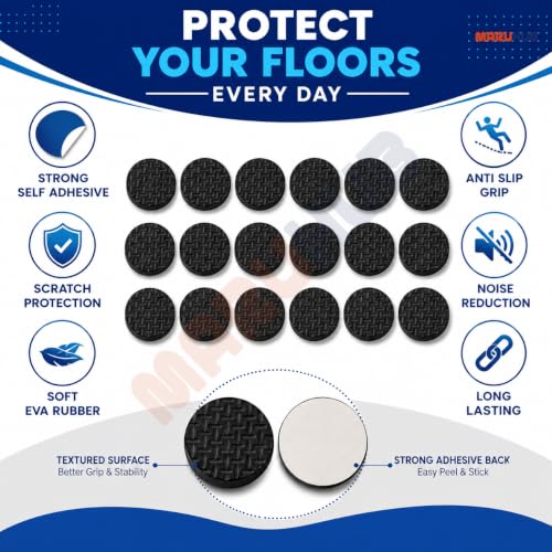 Image of MaruHub 18 Pcs Self Adhesive Furniture Pads 2.5 x 2.5 cm Round EVA Rubber Chair Leg Protectors, Floor Scratch Protector, Anti Slip Furniture Cushion Pads for Table, Sofa, Cabinet, Bed & Stool, Black