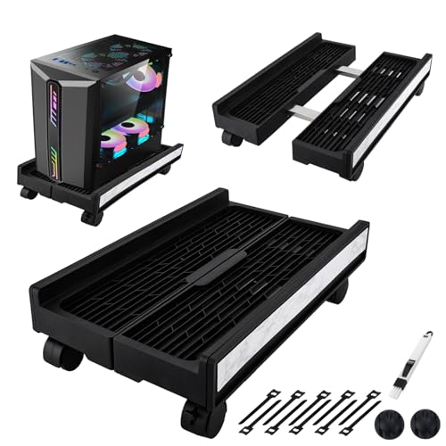 TAVADA Soporte para CPU, Soporte Móvil Ajustable para CPU y Torre de PC con 4 Ruedas Giratorias con Bloqueo   Ajustable(20 30cm), Soporta hasta 30kg, Ideal para Hogar, Oficina y Estación de Gaming