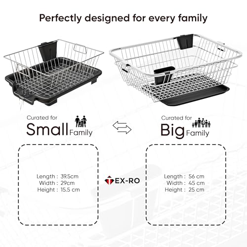 Image of TEX-RO Dish Drying Rack with Drainer Tray | Stainless Steel Vessel Drainer Basket for Kitchen | Utensils Drying Rack with Spout | Bartan Basket Stand for Sink | Kitchen Dish Rack, 29 cm