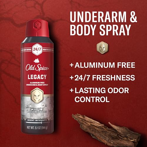 Image of Old Spice Aluminum Free Body Spray for Men, 24 /7 Signature Scent & Lasting Freshness, All-Day Odor Protection, Easy Application, Legacy with Coconut, Pine & Cedar Scent, 5.1 oz