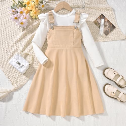 Image of HIHA Little Girls Adjustable Corduroy Pinafore Overall Dress Set Size 6-12