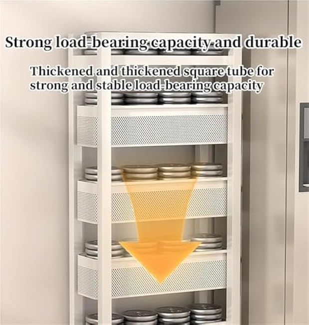 5-Tier Rolling Gap Storage Rack with Wheels - Narrow Carbon Steel Organizer for Kitchen & Fridge Side - Space-Saving Cabinet (Black)