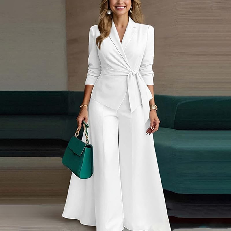 Traje formal de dos piezas para mujer conjunto de blazer manga larga y pantalon 2