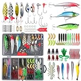 EXAURAFELIS 79pcs Fishing Lures Baits Tackle Including Crankbaits Metal Spoons Hard Baits Spinnerbaits Plastic Worms Jigs Topwater Lures Tackle Box Fishing Gear Lures Kit Set