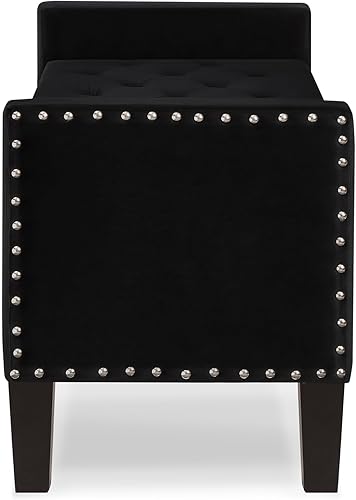 Miniatura 20 de Banco otomano de almacenamiento de terciopelo con reposabrazos, banco de entrada tapizado con botones con decoración de cabeza de clavos, banco