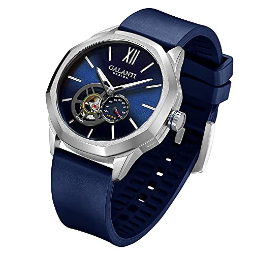 Preisvergleich Produktbild CADISEN Mechanische Automatik Uhr Herren MIYOTA 82S5 Gummiband Saphirglas Wasserdicht Armbanduhr (Blau)