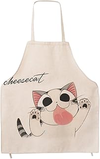 Grembiule da donna in tela di cotone in stile cartoon, da cucina, per chef, ideale come regalo per adulti e ragazzi, Cotone, white, Da adulti