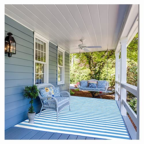 Reversible Striped Outdoor Rugs for Patio Decor 5' x 8' Waterproof Large Area Rug Plastic Straw Portable Outdoor Carpet Floor Mats for RV Camping Deck Picnic Beach Backyard Indoor Doormat Bl