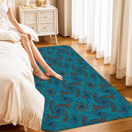 Alfombra turquesa de remolino 3x5 de pelo bajo rectangular para entrada y cocina 4