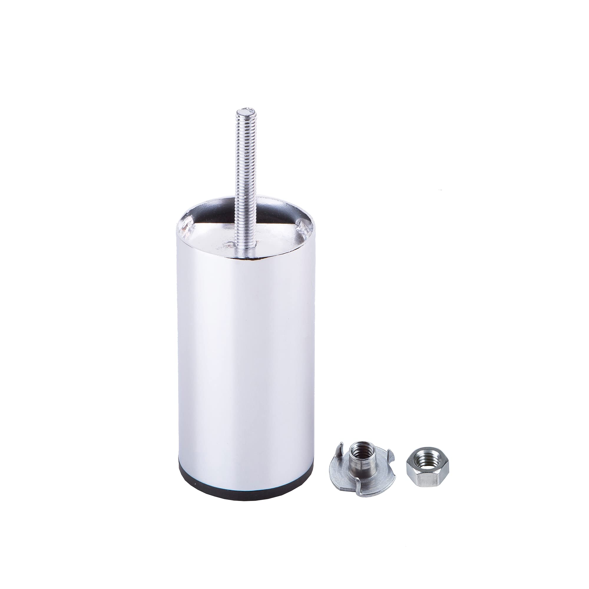 (Pack of 8 pcs) Glossy Chrome 100 mm Height Furniture Legs Round Ø 50 mm, 10 cm Metal Leg with M8 Bolt, Bed Riser, Cabinet Feet, Sofa Legs, Nuts Included (8)