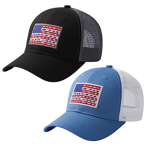 Image of BASSDASH 2 Pack Altimate Fishing Hunting Hat Mesh Back for Men Women Adjustable Baseball Trucker Cap Camo Blaze Orange