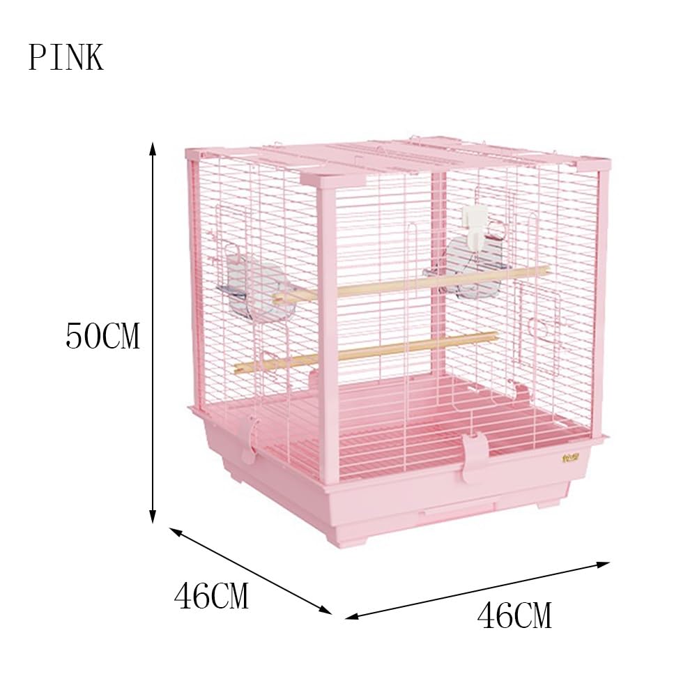 Klatka dla ptaków Kwadratowa metalowa klatka dla ptakówOtwarta składana klatka dla ptakówMała papuga domowaDrutowa klatka dla ptaków Dom dla zwierząt(Pink)