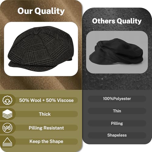 Image of KUJUHA Wool Newsboy Cap for Men Flat Irish Cabbie Ivy Gatsby Newsboy Driving Hat Hunting Cap