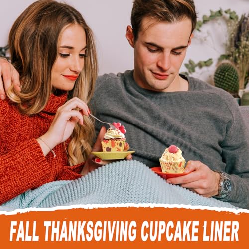 Image of 600 Pack Fall Cupcake Liners Thanksgiving Cupcake Wrappers Disposable Baking Cups Muffin Liners for Birthday Party Fall Themed Party Supply Decor (12 Styles)