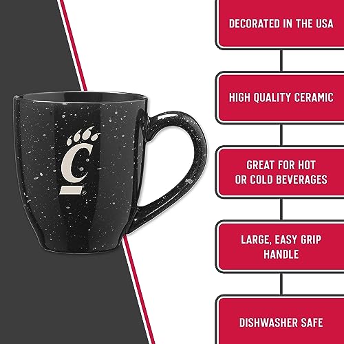 Image of Rico Industries NCAA Cincinnati Bearcats Black Personalized 16 oz Team Color Laser Engraved Speckled Ceramic Coffee Mug