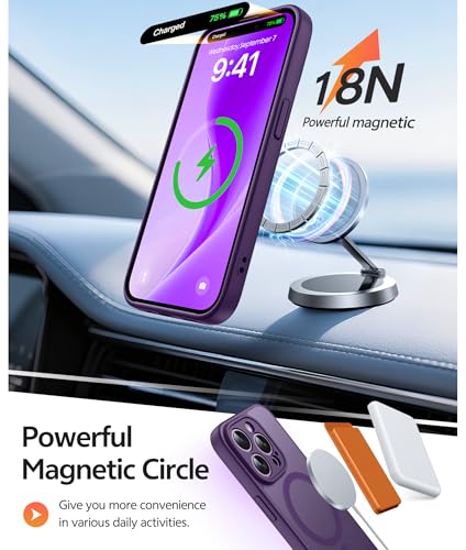 Image of FNTCASE for iPhone 14 Pro Max Case: [Compatible with Magsafe] Translucent Matte Cases with [Full Camera Protection] [Screen Protector] Military Grade Shockproof Protective Phone Cover - Purple