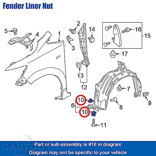 Image of 30pcs Fender Liner & Splash Shield Suspension Nut (5mm) for Honda & Acura 90308-SB2-013, 90308SB2013