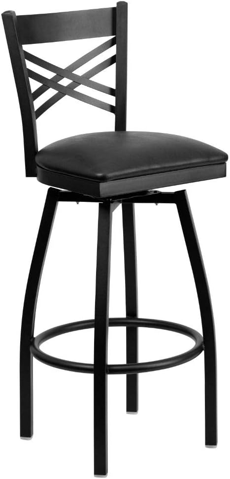 Flash Furniture HERCULES Series Black ''X'' Back Swivel Metal Barstool - Black Vinyl Seat Black Vinyl Seat/Black Metal Frame 1 Pack