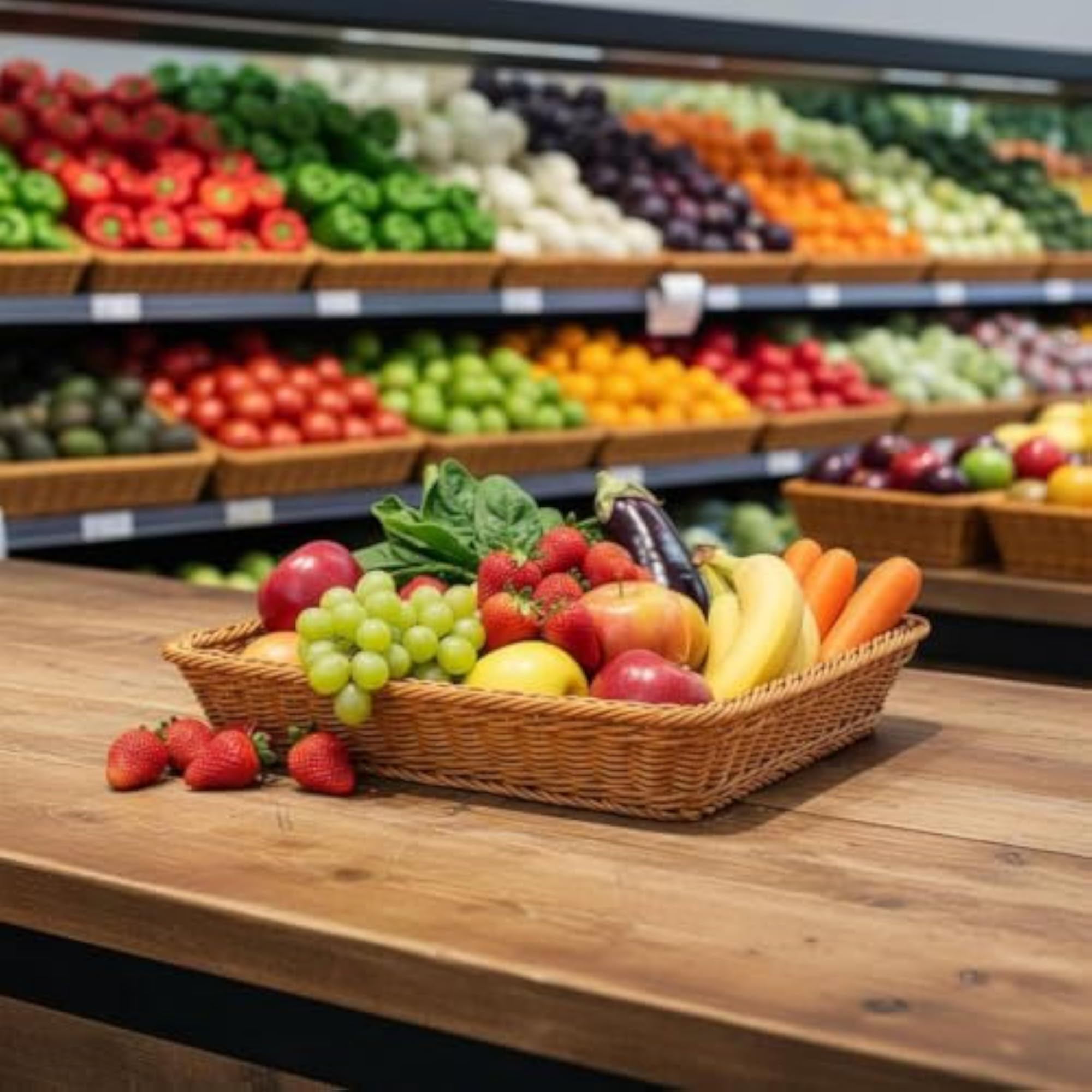 Rectangular Woven Fruit Basket, Large Capacity
