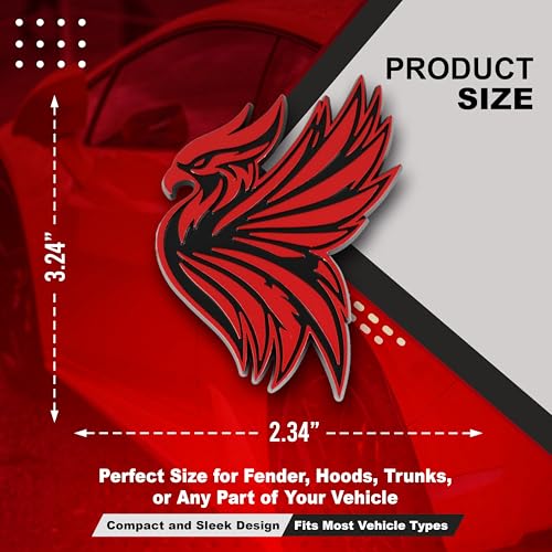 Image of Phoenix Emblem 3D Bird Badge, Custom Car Decal Sticker - Durable Exterior Trunk, Hood, Fender for Car, Truck, SUV (Set of 2) (Red)