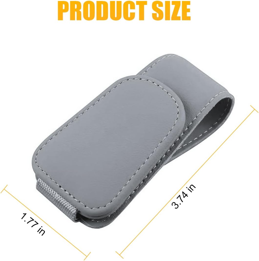 AICEL Sunglasses Holders for Car Sun Visor, Leather Eyeglasses Hanger Mounter, Magnetic Glasses Holder and Ticket Card Clip, Auto Interior Accessories Universal for SUV Pickup Truck (Light Gray)