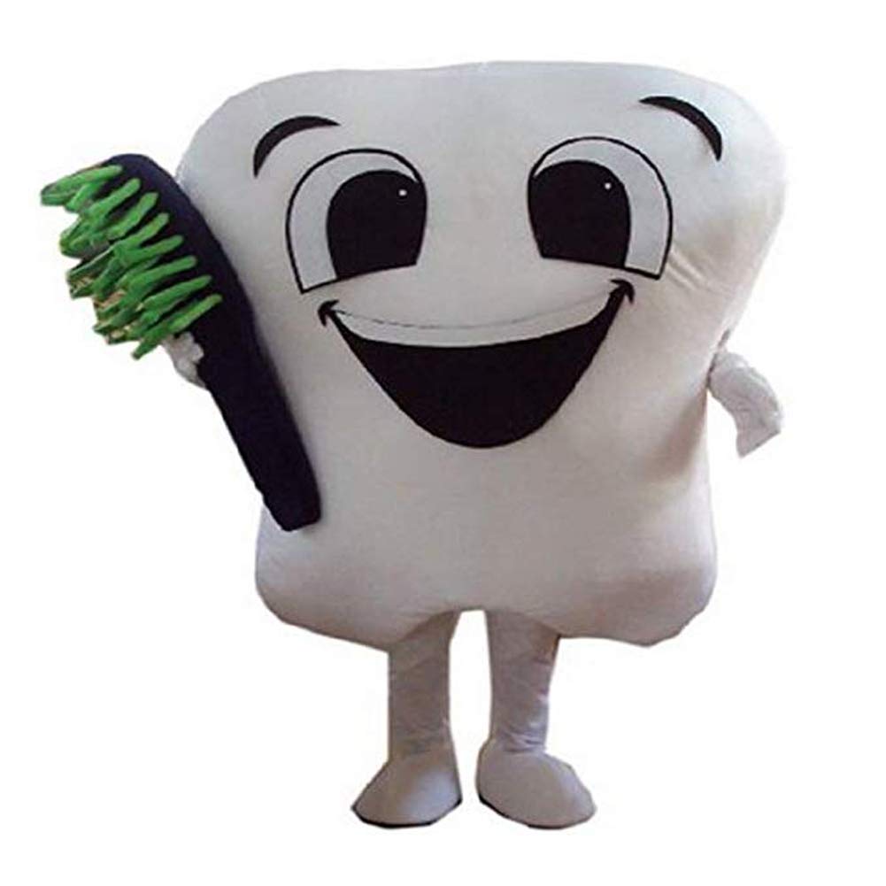 Krister Tooth with Toothbrush Mascot Costume Adult Halloween Costume White