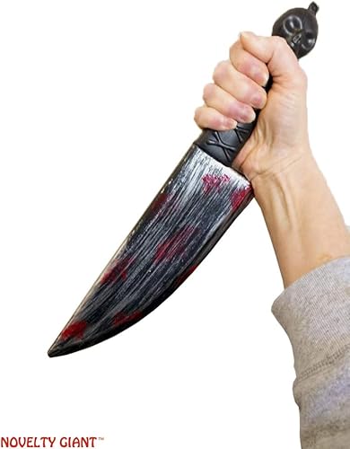 Miniatura 3 de NOVELTY GIANT WWW.NOVELTYGIANT.COM Cuchillo sangriento plástico jumbo del carnicero con el apoyo del traje de la manija del cráneo
