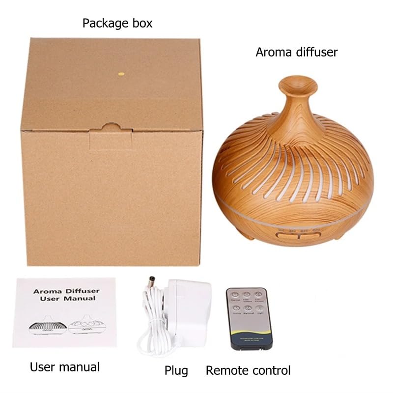 Essential Oil Diffuser, Aromatherapy Diffuser 500ml with Remote Control, 4 Timer & Auto-Off Safety Switch, 7 Color LED Lights Mode, 10 Hours Quiet Humidifier for Bedroom, Office & Home (C.Light Woody)